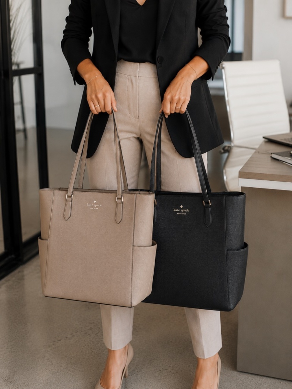 TWO Kate Spade Tippy leather work laptop totes set of 2
